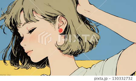 髪をかきあげている（なでている）若い女性