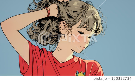 髪をかきあげている（なでている）若い女性