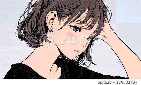 髪をかきあげている（なでている）若い女性