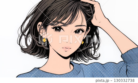 髪をかきあげている（なでている）若い女性