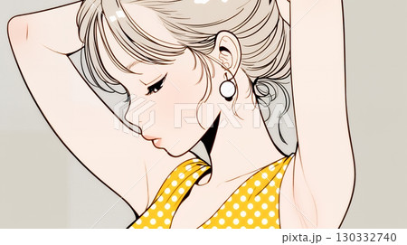 髪をかきあげている（なでている）若い女性