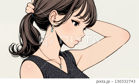 髪をかきあげている（なでている）若い女性