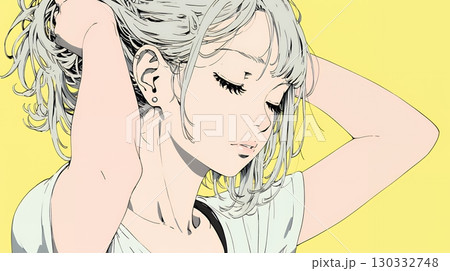 髪をかきあげている（なでている）若い女性