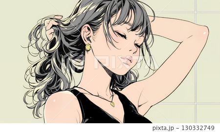 髪をかきあげている（なでている）若い女性