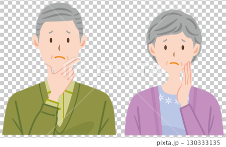 困る高齢者のイラスト　心配する老夫婦 130333135