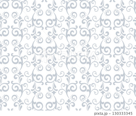 Flower pattern. Seamless white and gray ornament. Graphic vector background 130333345