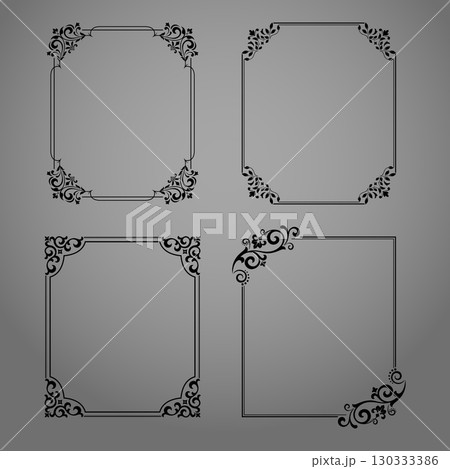 Set of decorative frames Elegant vector element for design in Eastern style, place for text. Floral black and gray borders. Lace illustration for invitations and greeting cards 130333386