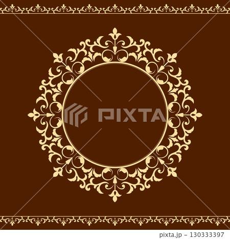 Decorative frame Elegant vector element for design in Eastern style, place for text. Floral golden and brown border. Lace illustration for invitations and greeting cards 130333397