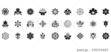 Flower icons set. Isolated elements for design. Vector graphics. 130333407