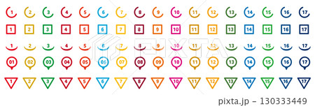 SDGsカラーの数字アイコンセット。白背景にベクターイラスト。 130333449