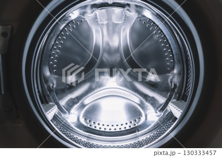 Washing Machine Drum Chrome Interior Close-up Washing Machine Drum Chrome Interior Close-up 130333457