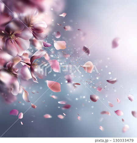 青空に舞う桜の花びらと輝く春の光背景 130333479