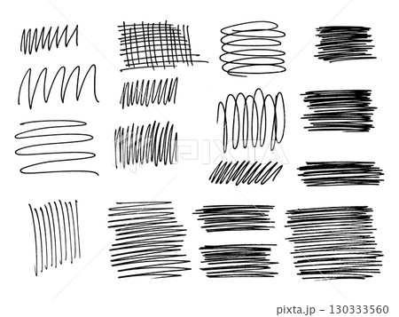 Set of hand-drawn marker scribbles and sketch lines. Perfect for design accents, textures, grunge overlays, and abstract decorations in creative projects. Vector 130333560