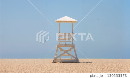 Lifeguard Tower, Iconic Beach Symbol, Safety, Summer Watch. Ideal for public service, beach safety, coastal towns Lifeguard Tower, Iconic Beach Symbol, Safety, Summer Watch. Ideal for public service, beach safety, coastal towns 130333578