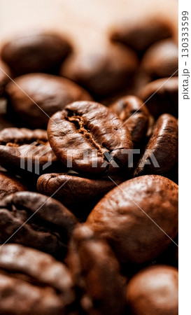 Coffee Bean Texture, Aromatic Detail, Richness, Morning Ritual. Perfect for food photography, culinary, sensory experiences 130333599