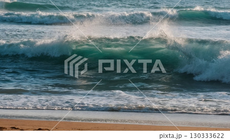Ocean Wave, Fluid Motion, Coastal Energy, Hypnotic Rhythm. Great for relaxation, abstract art, nature themes 130333622