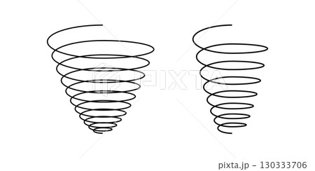 Funnel coil spring shapes isolated on white background. Metal wire spirals. Vector graphic illustration 130333706