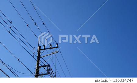青空に伸びる電線と電柱 青空に伸びる電線と電柱 130334747