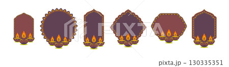 Set of Indian banners with diya for Diwali. Set of Indian banners with diya for Diwali. 130335351