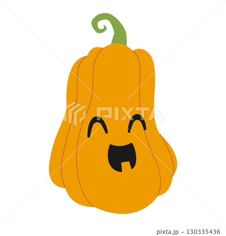Hand-drawn spooky and cute pumpkin. Halloween design. Isolated white background. Flat-style vector illustration Hand-drawn spooky and cute pumpkin. Halloween design. Isolated white background. Flat-style vector illustration 130335436