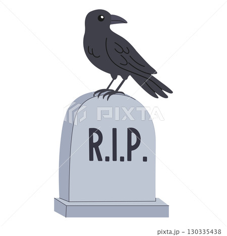 Hand-drawn spooky grave and coffin. Halloween design. Isolated white background. Flat-style vector illustration Hand-drawn spooky grave and coffin. Halloween design. Isolated white background. Flat-style vector illustration 130335438