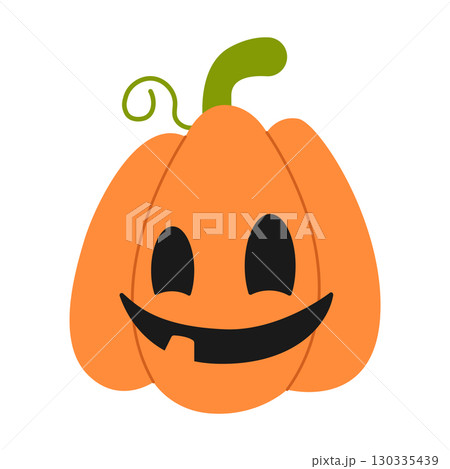 Hand-drawn spooky and cute pumpkin. Halloween design. Isolated white background. Flat-style vector illustration Hand-drawn spooky and cute pumpkin. Halloween design. Isolated white background. Flat-style vector illustration 130335439
