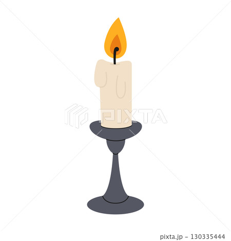 Hand-drawn candle. Halloween design. Isolated white background. Flat-style vector illustration Hand-drawn candle. Halloween design. Isolated white background. Flat-style vector illustration 130335444