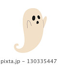Hand-drawn spooky and cute ghost. Halloween design. Isolated white background. Vector illustration in flat style 130335447