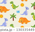 A pattern of cute cartoon dinosaurs. Vector illustration 130335449