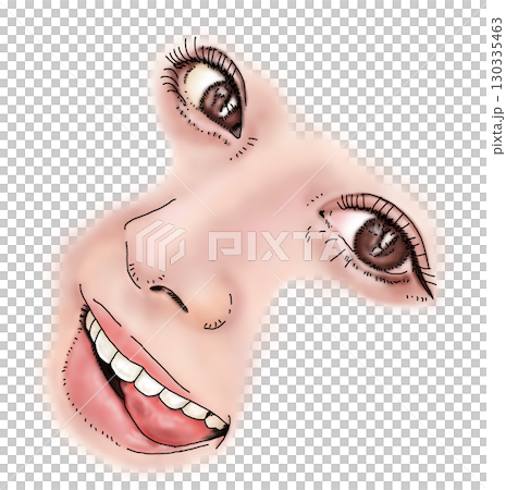 鋼筆畫插圖：一位伸出舌頭微笑的女人 130335463