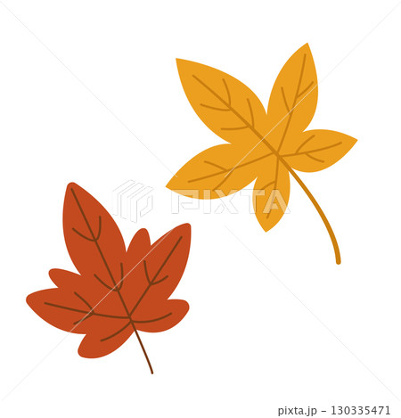 Set of leaves in different colours. Cute leaves drawn by hand. Cosy autumn design. Vector illustration. Set of leaves in different colours. Cute leaves drawn by hand. Cosy autumn design. Vector illustration. 130335471