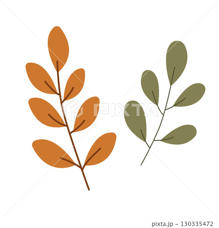 Set of leaves in different colours. Cute leaves drawn by hand. Cosy autumn design. Vector illustration. 130335472