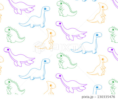 A pattern of cute dinosaurs. Vector outline illustration 130335476