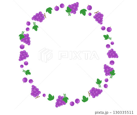 水彩風ぶどう円フレーム素材 フルーツメニュー・ワインデザイン・食品パッケージに使える飾り枠 130335511