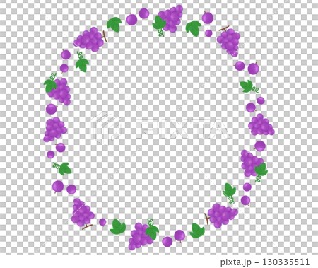 水彩風ぶどう円フレーム素材 フルーツメニュー・ワインデザイン・食品パッケージに使える飾り枠 130335511