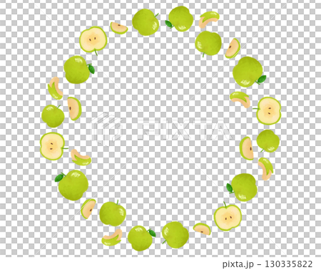 水彩青蘋果圓框 | 清爽水果設計，適合秋季食品包裝和海報 130335822