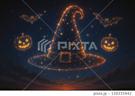 Surreal glowing stars forming halloween shapes 130335942