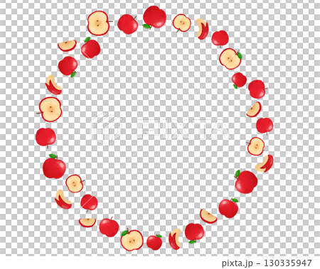 Watercolor apple circle frame material | Refreshing fruit design for autumn food packaging and posters 130335947