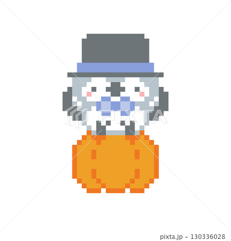 南瓜とシルクハットと灰色梟のドット絵 南瓜とシルクハットと灰色梟のドット絵 130336028