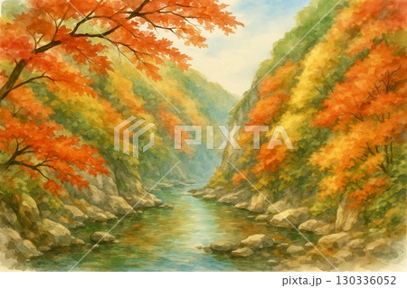 秋　紅葉　溪谷 130336052