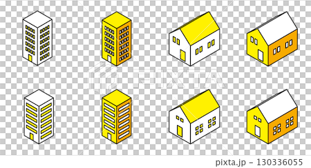 建築、房屋、建築、等距集、向量圖 130336055