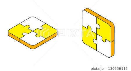 アイソメトリック　パズル　黄色　ベクター　シンプル 130336113