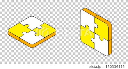 アイソメトリック　パズル　黄色　ベクター　シンプル 130336113