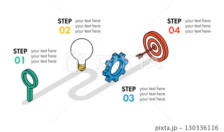 4STEP　道　インフォグラフィック　ベクター　カラフル　POP 130336116
