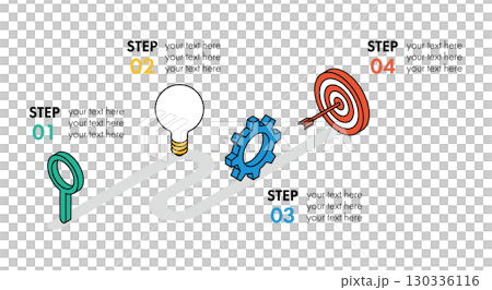 4STEP　道　インフォグラフィック　ベクター　カラフル　POP 130336116