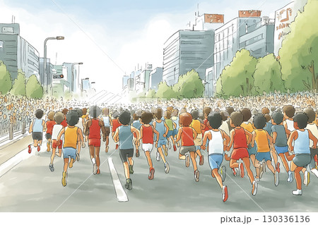 複数のランナーが並走するマラソンシーンのイラスト素材 [130336136] - PIXTA