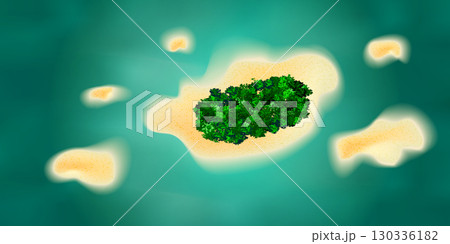 Tropical island with green trees in the middle of ocean top view Tropical island with green trees in the middle of ocean top view 130336182