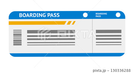Boarding pass. Air plane ticket template. Airline flight pass. Blank boarding pass template isolated on transparent background. Flat vector illustration 130336288