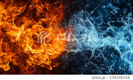 ice and fire confrontation abstract background concept animation loop 130336338