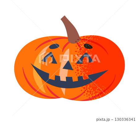 Halloween pumpkin with carved smiling face. Cartoon vector illustration isolated on transparent background 130336341